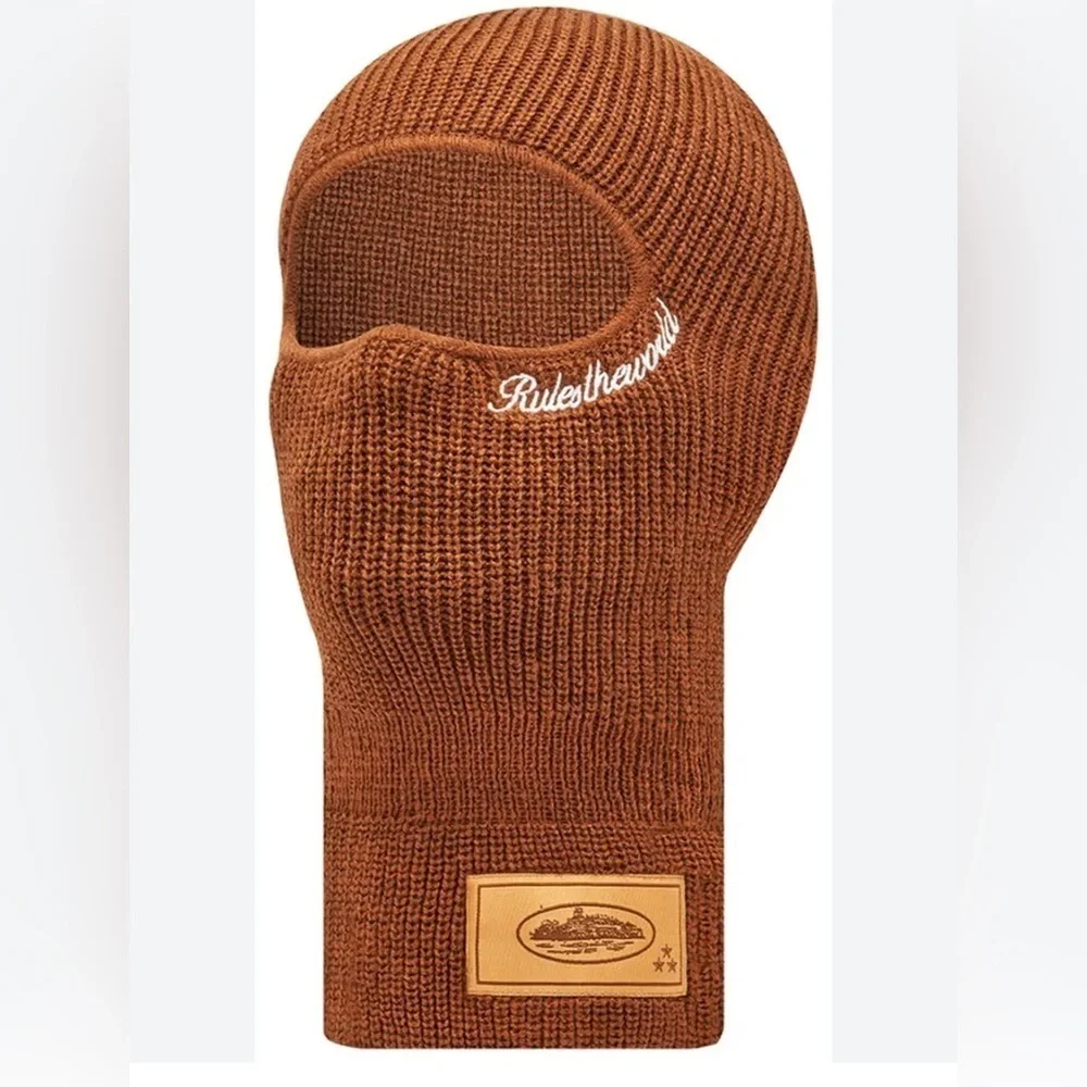Corteiz rules the world Knit Brown Ski-Mask beanie